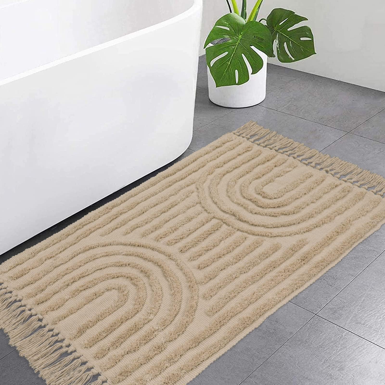 Washable Kitchen Runner Rug - Hand-Woven Bathroom Runner Rug with Tassels, Terracotta Entryway Runner Rug, Tufted Rainbow Bedroom Rug Runner, Hallway Rug for Laundry/Living Room
