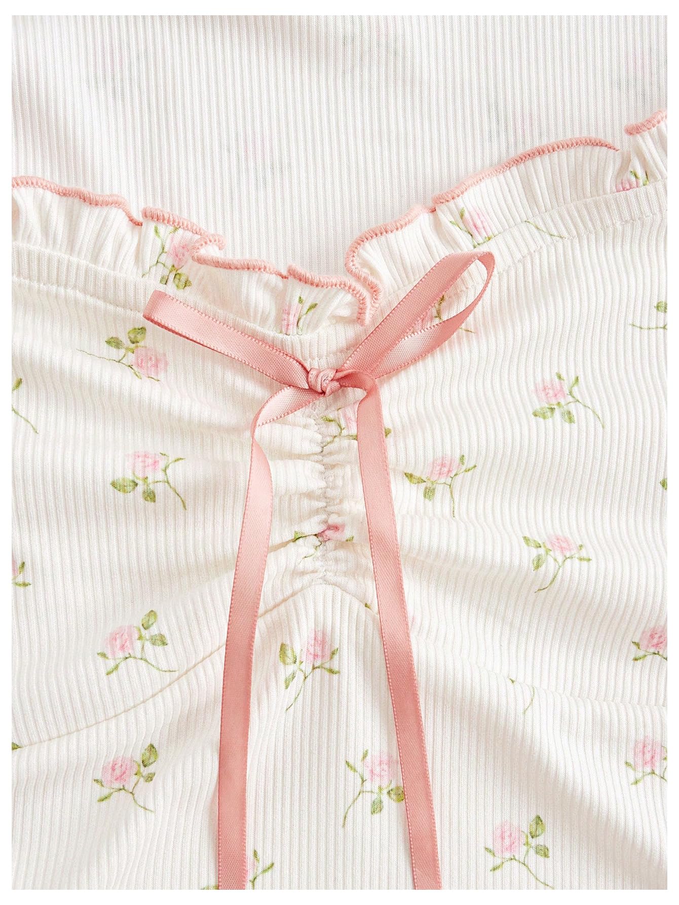 Women's Floral Puff Short Sleeve Sweetheart Neck Frilly Coquette Crop Top Tee