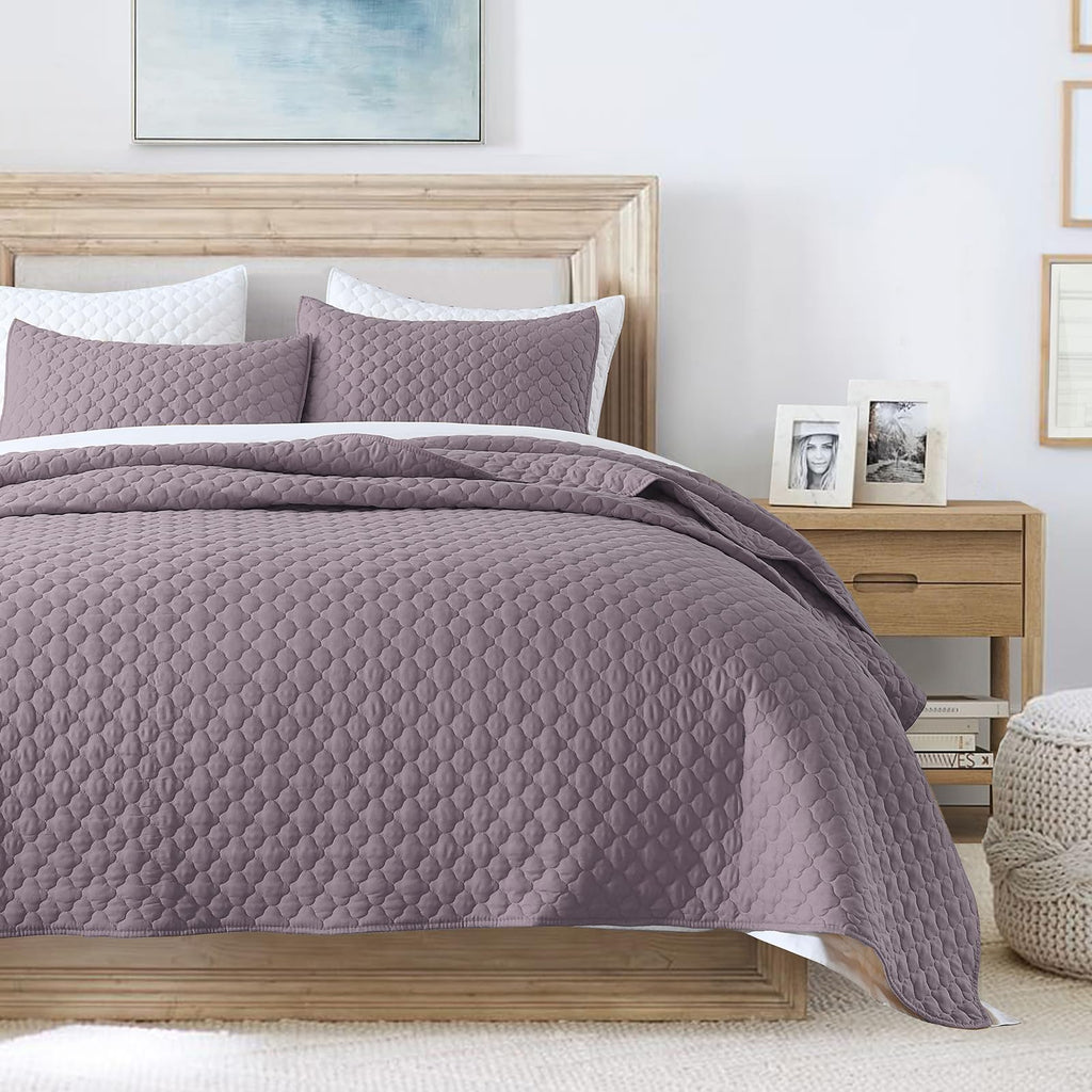 Quilt Size Lightweight Quilt for Summer Ultra-Soft Microfiber Modern Style Quilted Clouds Pattern Bedspread Quit Set 3 Pieces(1 Quilt and 2 Pillow Shams)