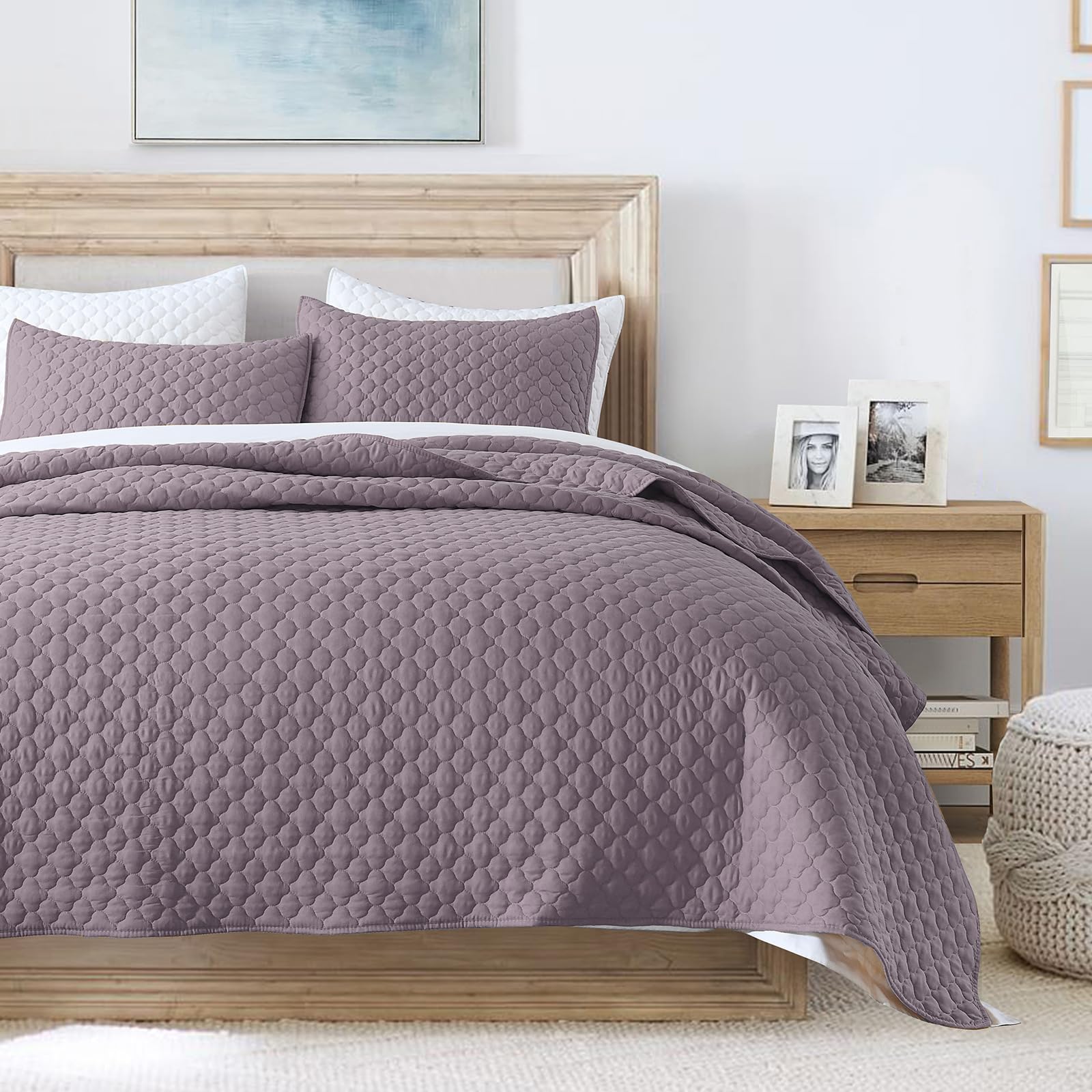 Quilt Size Lightweight Quilt for Summer Ultra-Soft Microfiber Modern Style Quilted Clouds Pattern Bedspread Quit Set 3 Pieces(1 Quilt and 2 Pillow Shams)