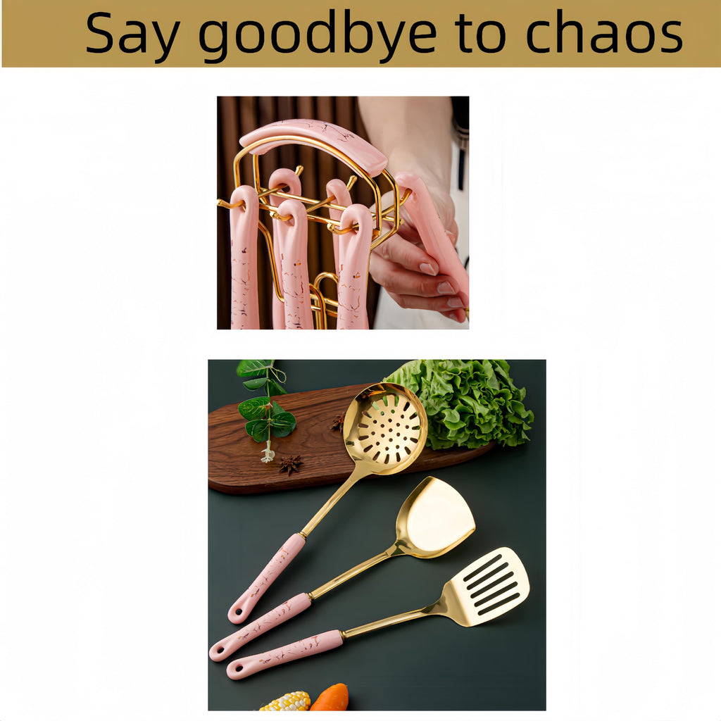 Gold Kitchen Utensils, 7pieces Gold Cooking Utensils Set, Kitchen Tools Set With Utensil Holder, Gold Kitchen Accessories, Dishwasher Safe, Easy To Clean