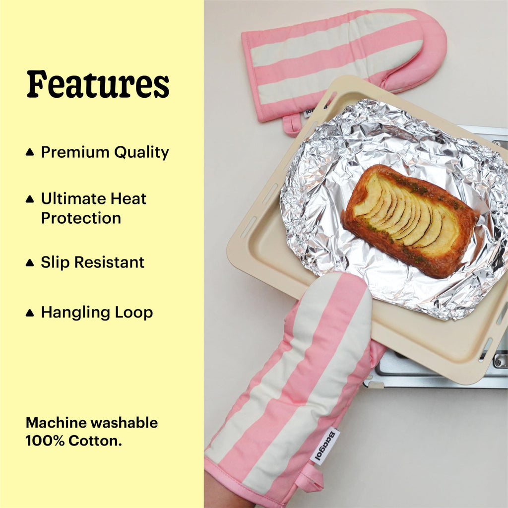 Modern and Cute Cotton Kitchen Mittens with Non-Slip Silicone Grips and Hanging Loops