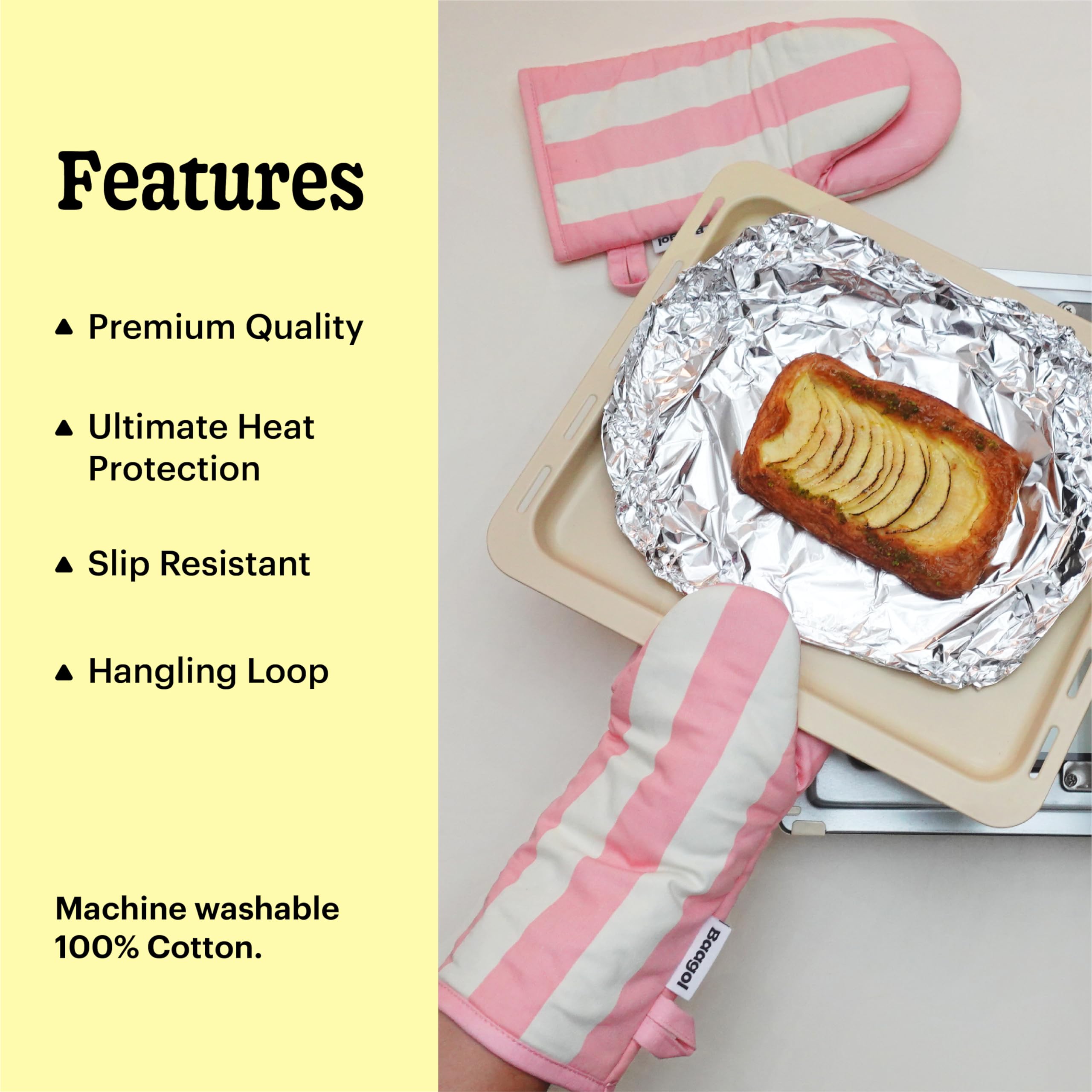 Modern and Cute Cotton Kitchen Mittens with Non-Slip Silicone Grips and Hanging Loops