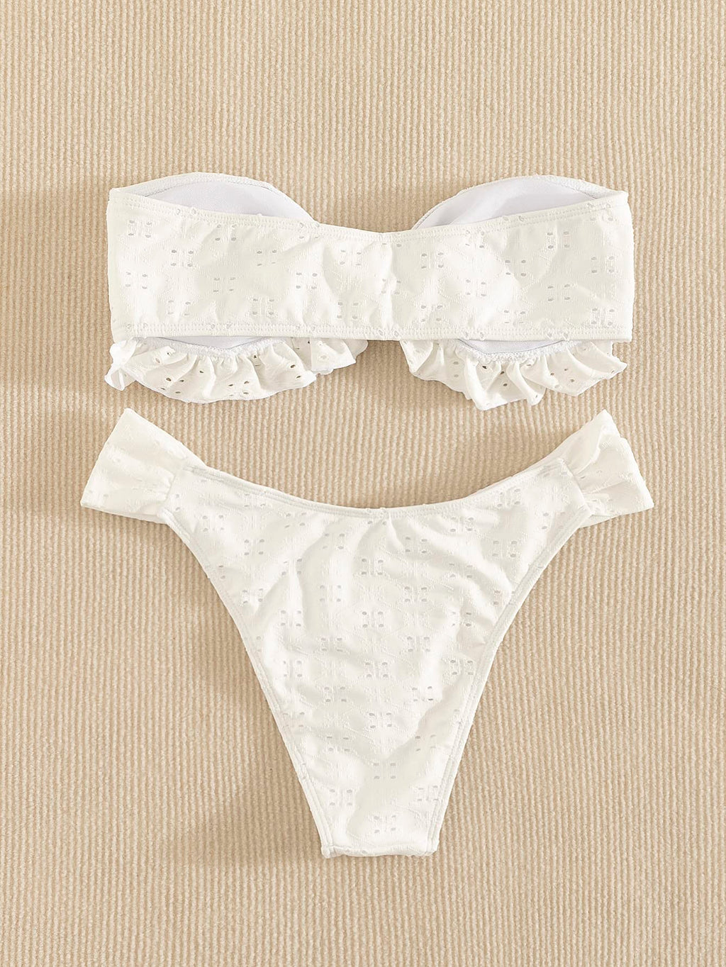 Women's 2 Piece Bathing Suit Ruffle Hem Bandeau Tie Front Bikini Set