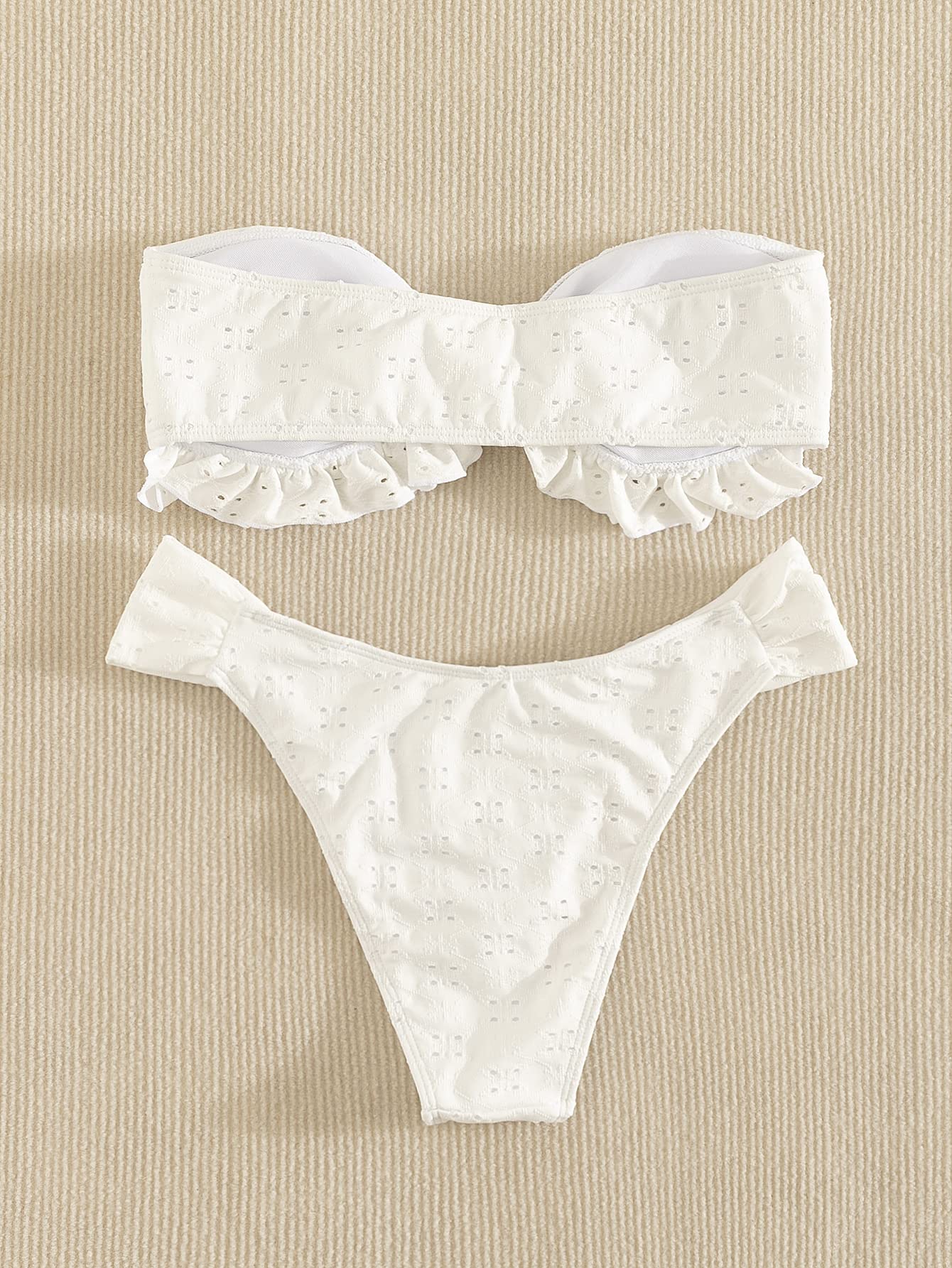 Women's 2 Piece Bathing Suit Ruffle Hem Bandeau Tie Front Bikini Set