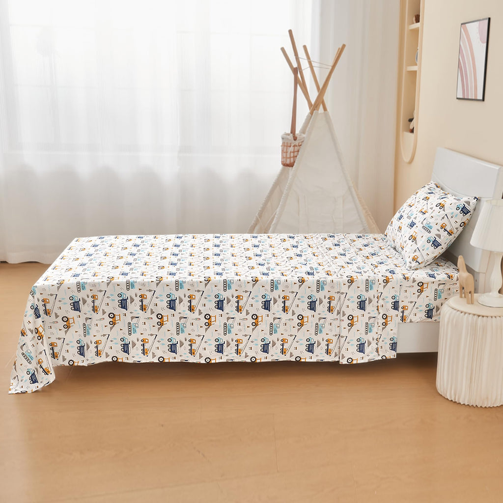 Printed Kids Sheet Set Twin Size, 3 Pcs Breathable & Silky Soft Microfiber - Kids Fitted Sheet,Kids Bed Sheets with 15" Deep Pocket