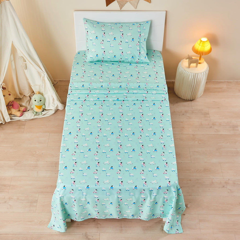 Printed Kids Sheet Set Twin Size, 3 Pcs Breathable & Silky Soft Microfiber - Kids Fitted Sheet,Kids Bed Sheets with 15" Deep Pocket