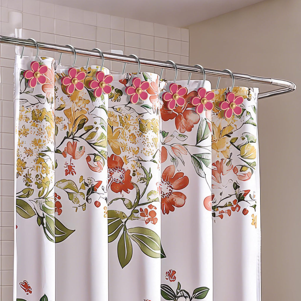 Cute Flower Shower Curtain Hooks, Pretty Floral Themed Elegant Bathroom Decor