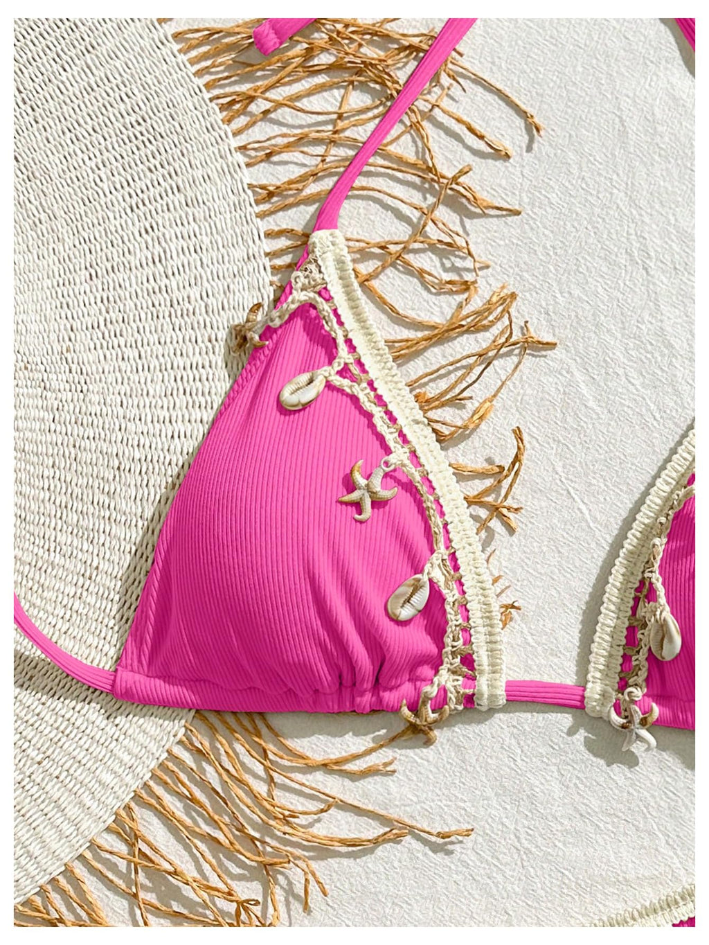 Women's 2 Piece Halter Triangle Bathing Suit Ribbed Bikini Swimsuits