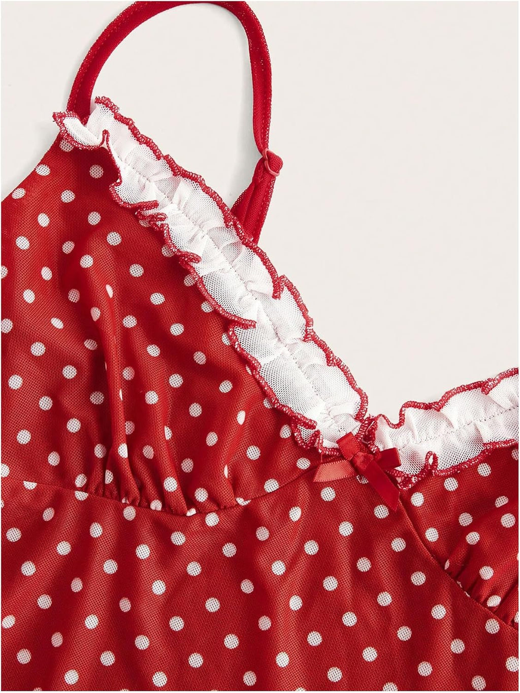 Women's Polka Dots Cami Tops Coquette Mesh Lace Trim V Neck Ruffle Hem Camisole Spaghetti Strap Y2k Tops