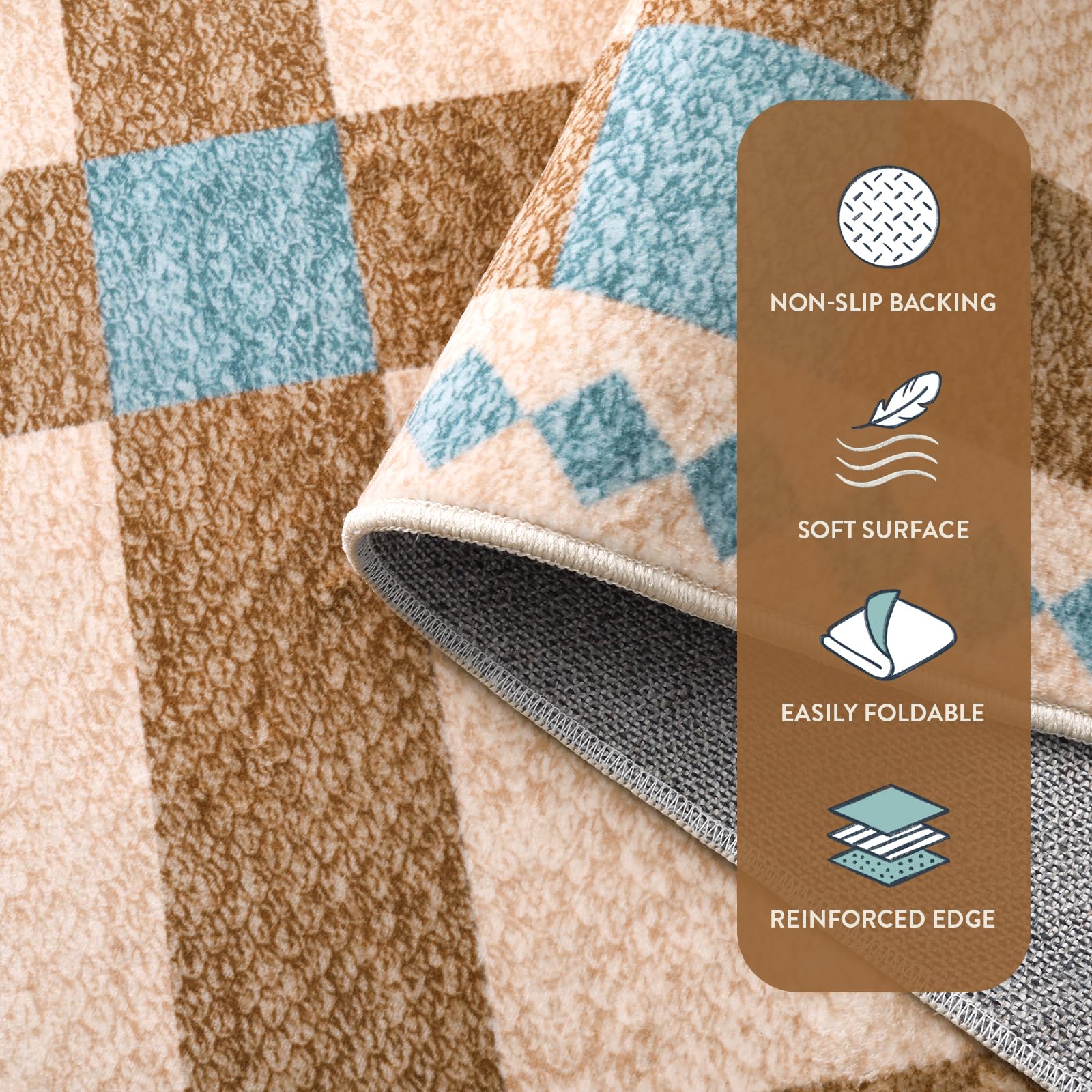 Checkered Rugs, Modern Washable Non Slip Low Pile Carpet