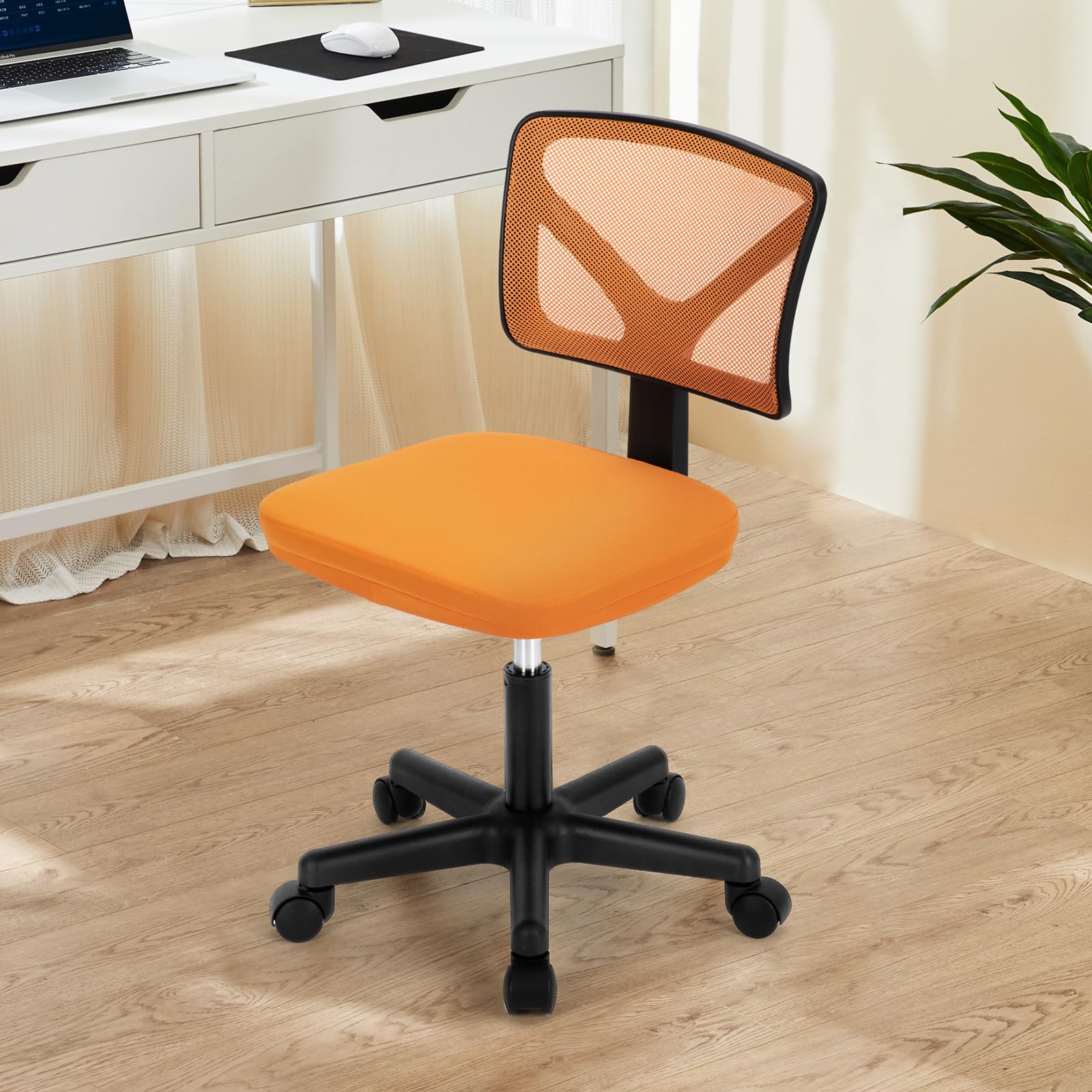 Vanity Swivel Armless Desk Chairs with Wheels, Ergonomic Adjustable Home Office Rolling Task Chair, Comfy Mesh Mid Back
