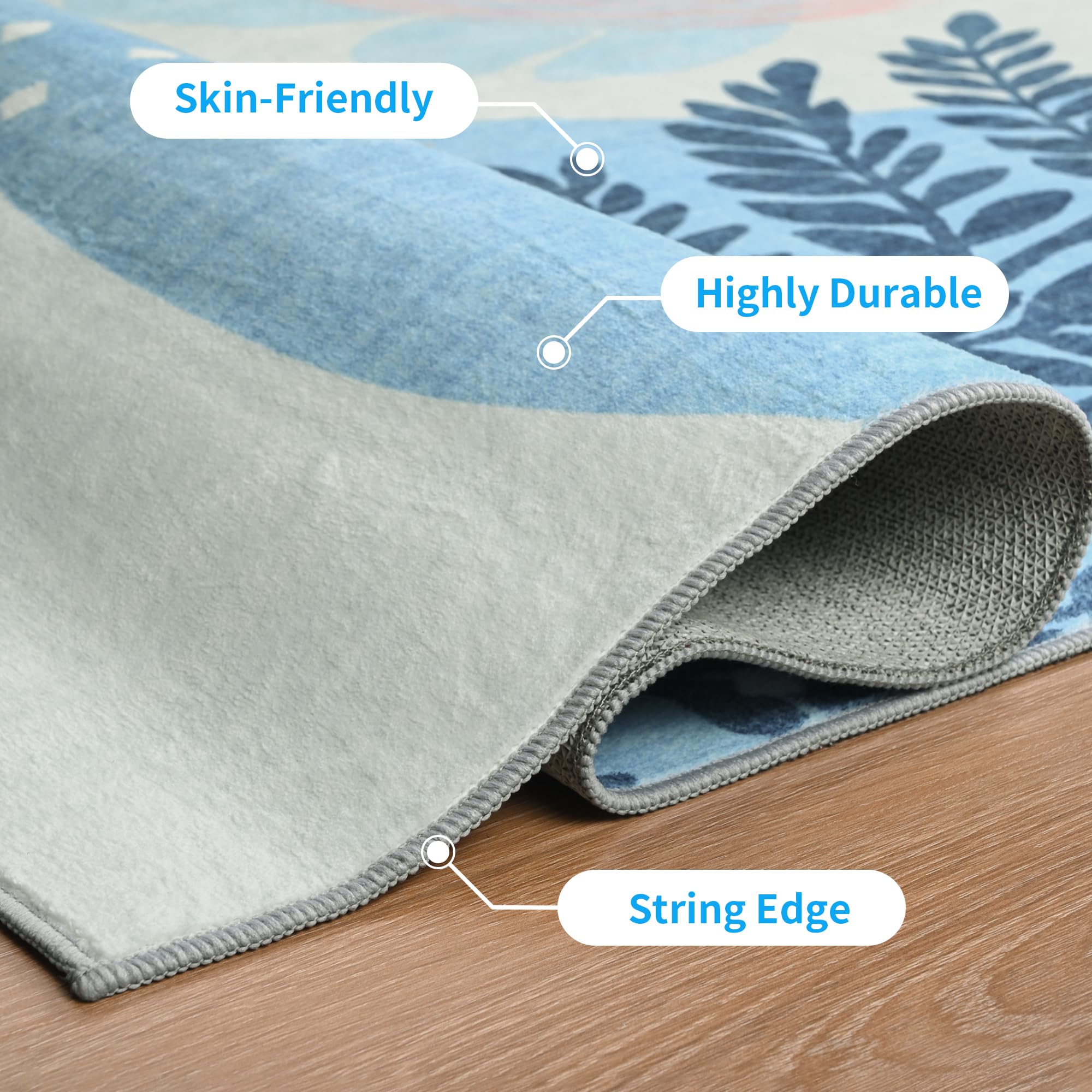 Faux Wool Boho Floral Area Rug Abstract Print Soft Carpet, TPR Non-Slip Backing, Machine Washable Low Pile Rug