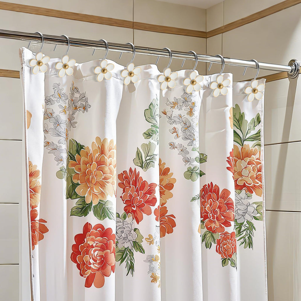 Cute Flower Shower Curtain Hooks, Pretty Floral Themed Elegant Bathroom Decor
