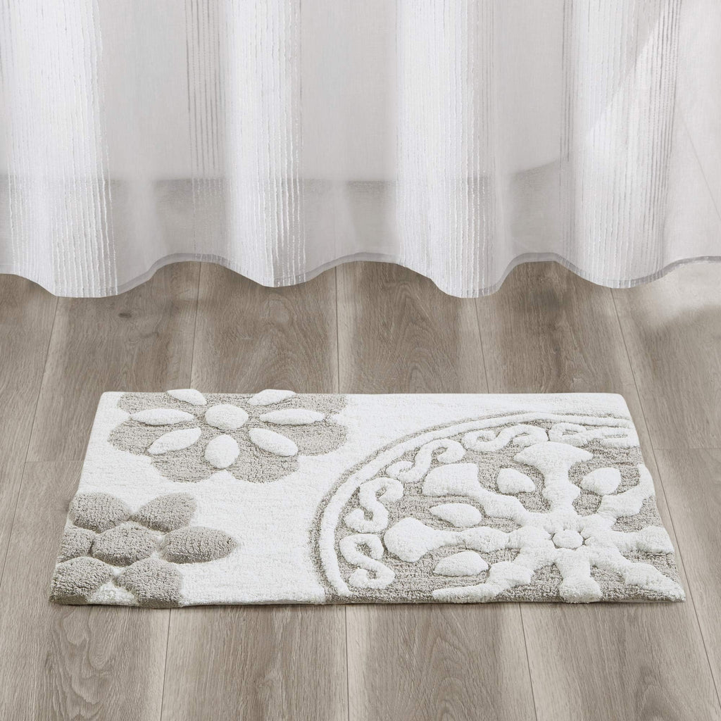 Medallion Floral Pattern Bath Mat 100% Cotton Tufted Bathroom Rugs Luxurious Plush Absorbent, Quick Dry