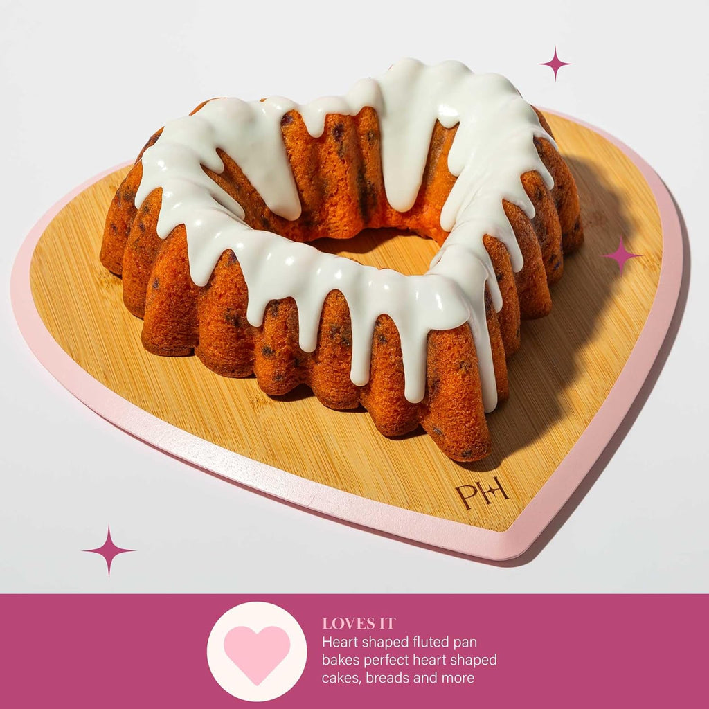 Paris Hilton 9-Inch Heart-Shaped Fluted Cake Pan, Cast Aluminum with Ceramic Nonstick Coating, Dishwasher Safe, Pink