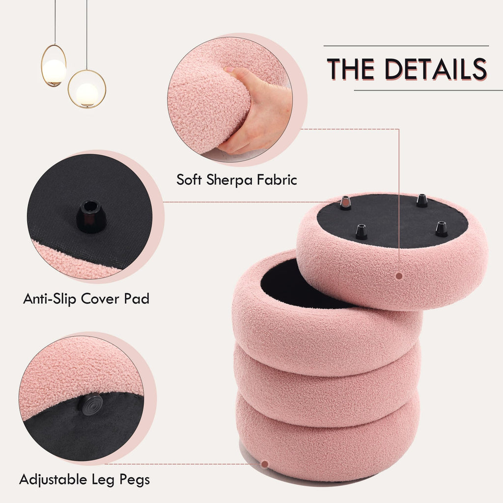 Storage Ottoman Round, Ottoman with Storage, Sherpa Ottoman Storage, (18 Inches x 16 Inches) Set of 2