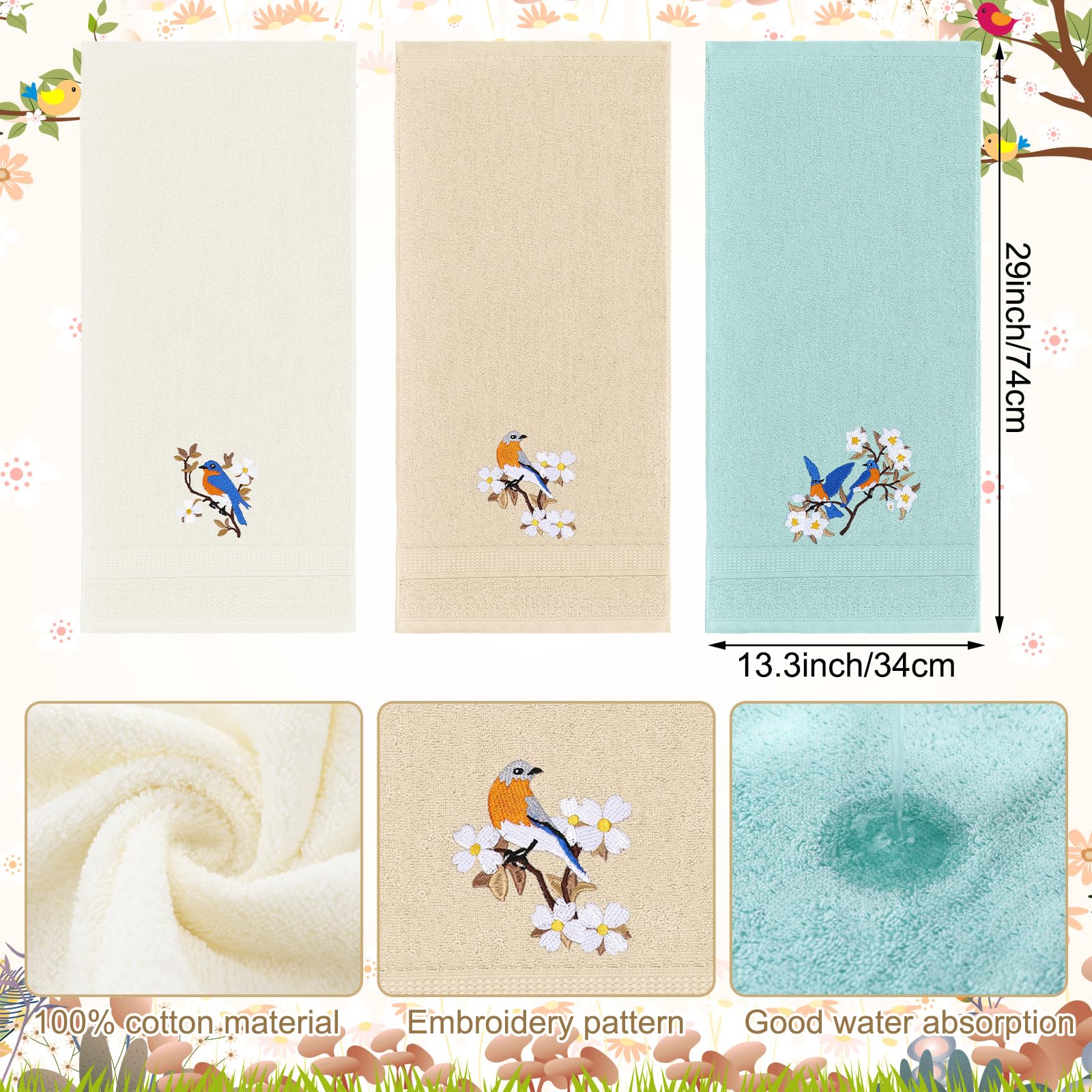 Rose Floral Hand Towels Farmhouse Pink Rose Bathroom Decor 14x29 Inch Embroidered Decorative Cute Summer Flowers Hand Towels Cotton Soft Absorbent Towels for Bathroom Kitchen