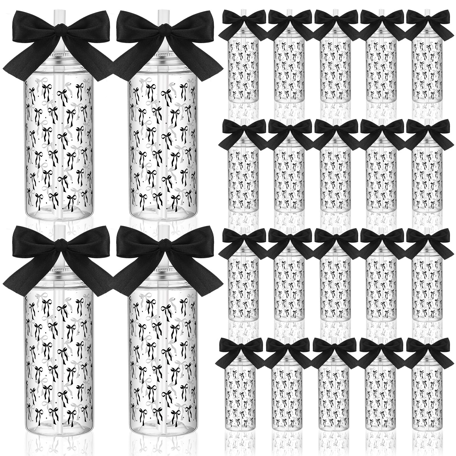 Color Bow Plastic Cups Coquette Bow Aesthetic Cup with Lids and Straws 14 oz Reusable Cute Bow Plastic Tumbler with Ribbon Bow