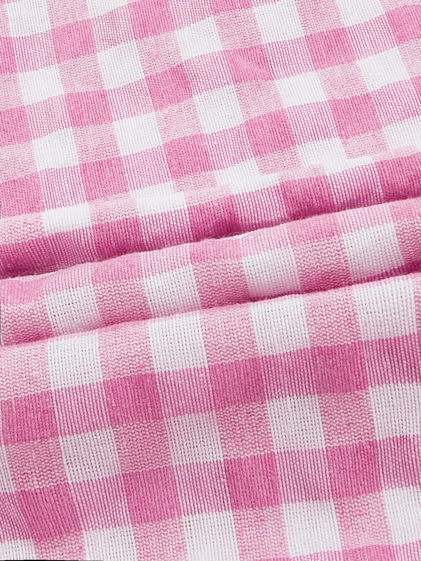 Women's Gingham Print tie Shoulder Sleeveless Ruffle Hem Cami Dress