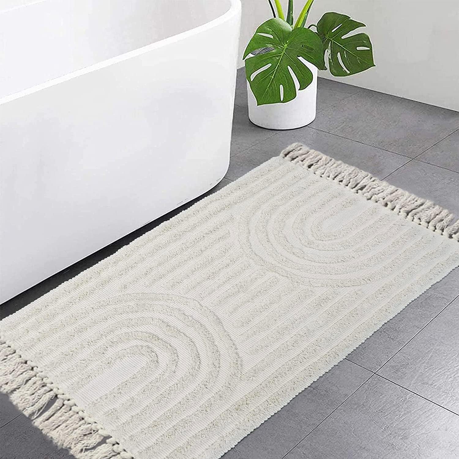 Washable Kitchen Runner Rug - Hand-Woven Bathroom Runner Rug with Tassels, Terracotta Entryway Runner Rug, Tufted Rainbow Bedroom Rug Runner, Hallway Rug for Laundry/Living Room