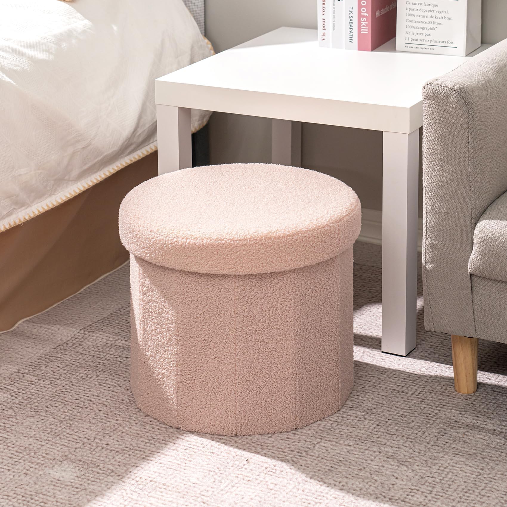 Flower-Shaped Storage Ottoman â€?Boucle Footstool & Seat for Living Room & Dorm