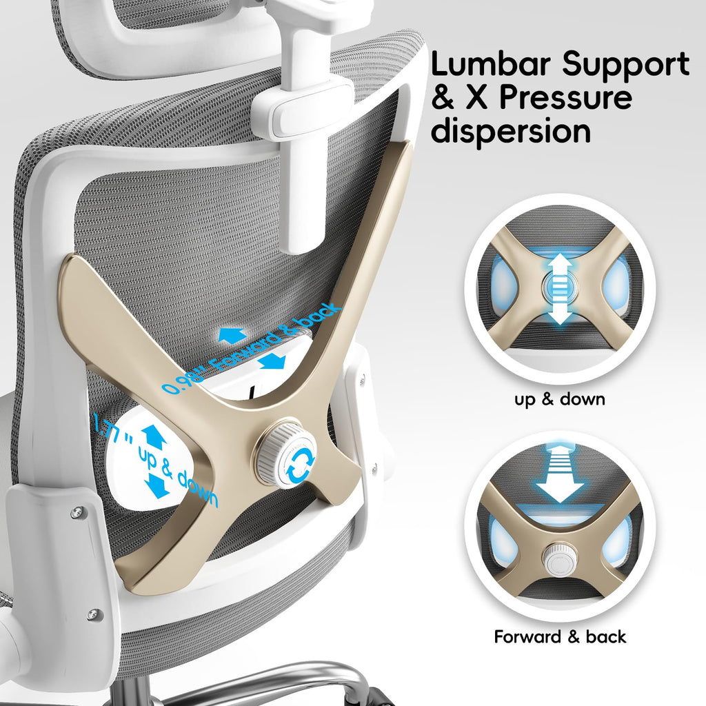 Ergonomic Desk Chair-Computer X-Shaped Chair Mesh PU Leather with Adjustable Lumbar Support-Executive Chair High Back with Headrest Flip-Up Arms for Long Hours