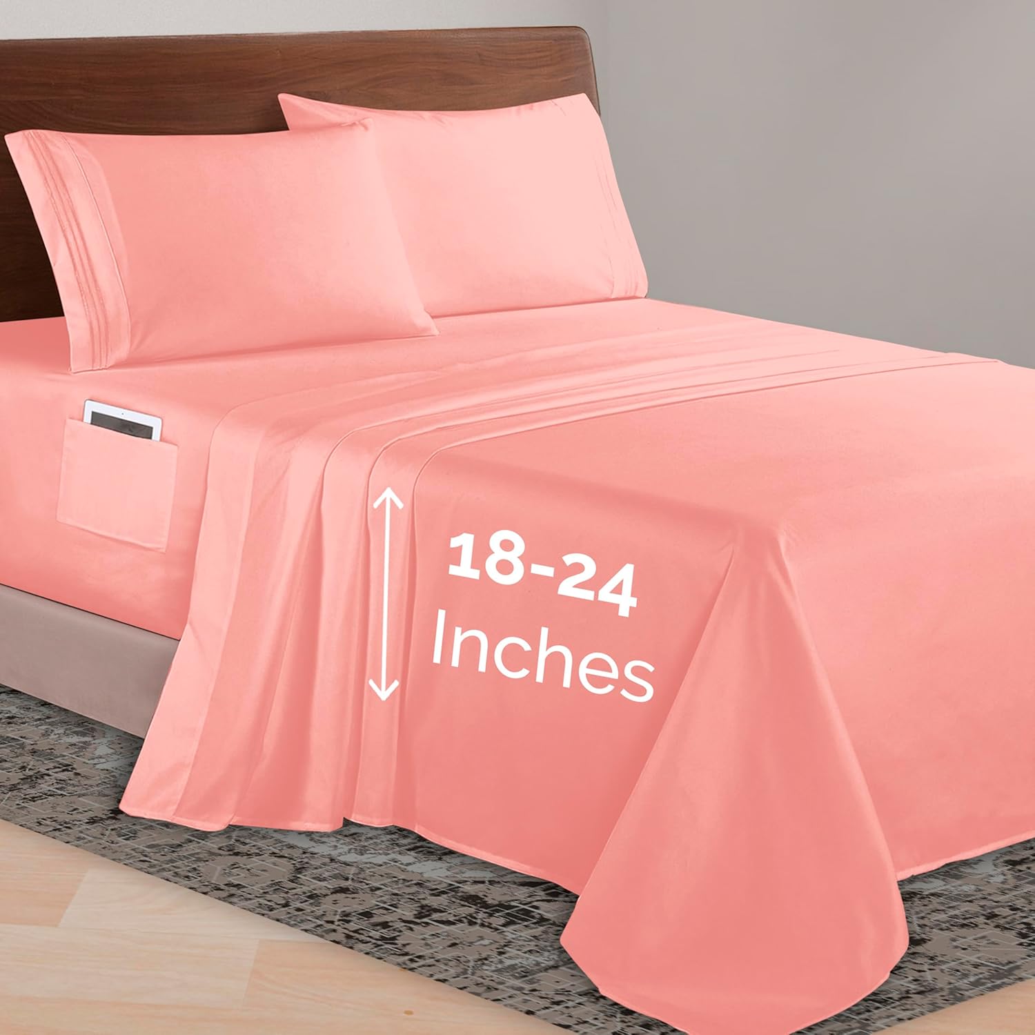 Elegant Comfort Luxurious 1500 Premium Hotel Quality Microfiber Three Line Embroidered Softest 4-Piece Bed Sheet Set, Wrinkle and Fade Resistant