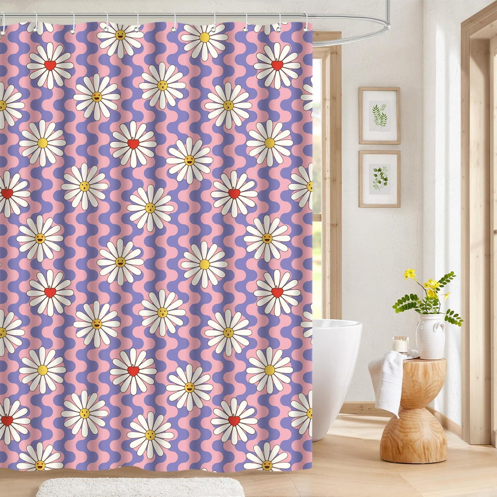Cute Shower Curtain for Bathroom Modern Aesthetic Funky Decorative, Pretty Chic Cloth Set with Hooks, 72x72 Inch