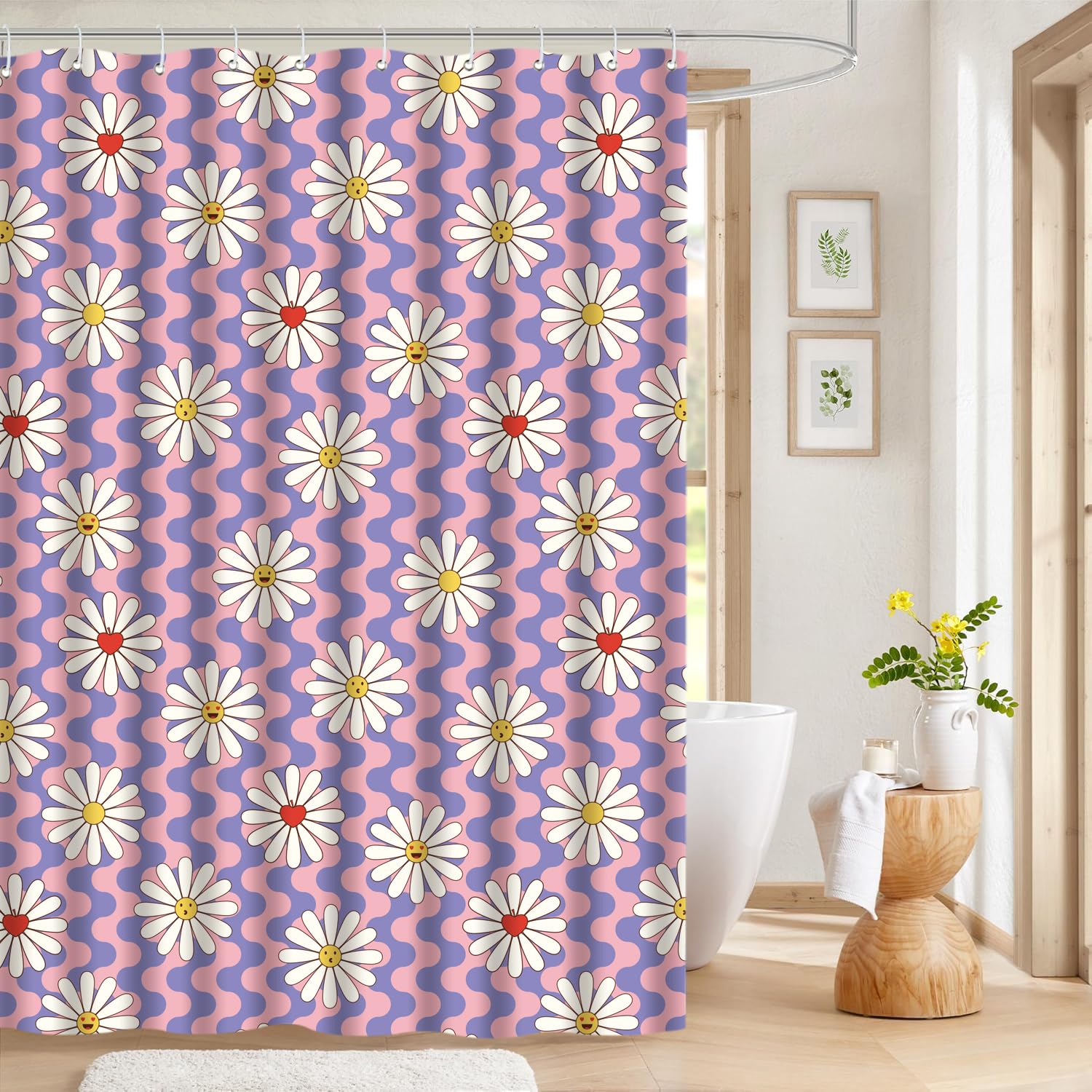 Cute Shower Curtain for Bathroom Modern Aesthetic Funky Decorative, Pretty Chic Cloth Set with Hooks, 72x72 Inch