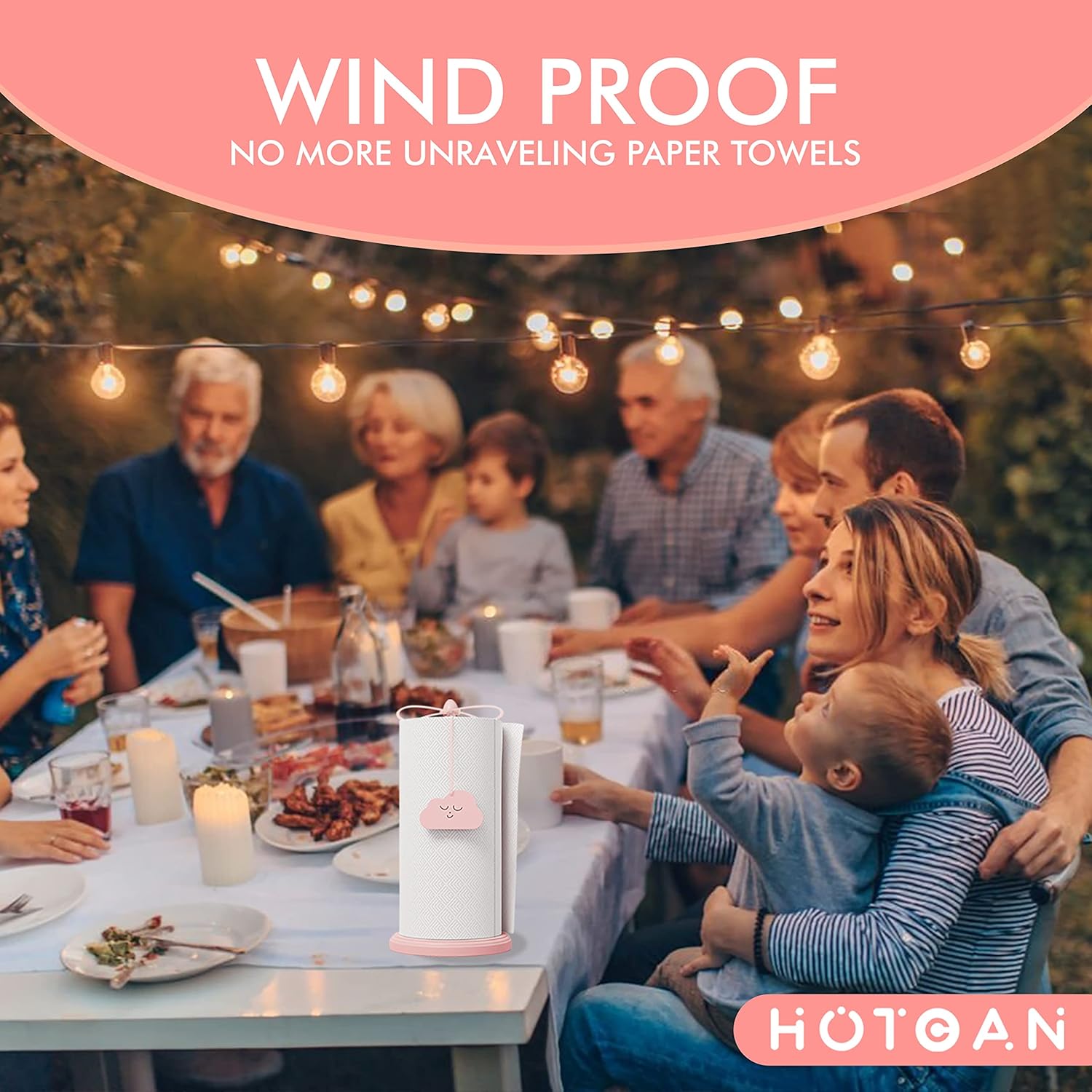 Cute Pink Paper Towel Holder with Beer Bottle Opener â€?Beech Wood Kitchen Accessory, Windproof Design for Outdoor Use Also