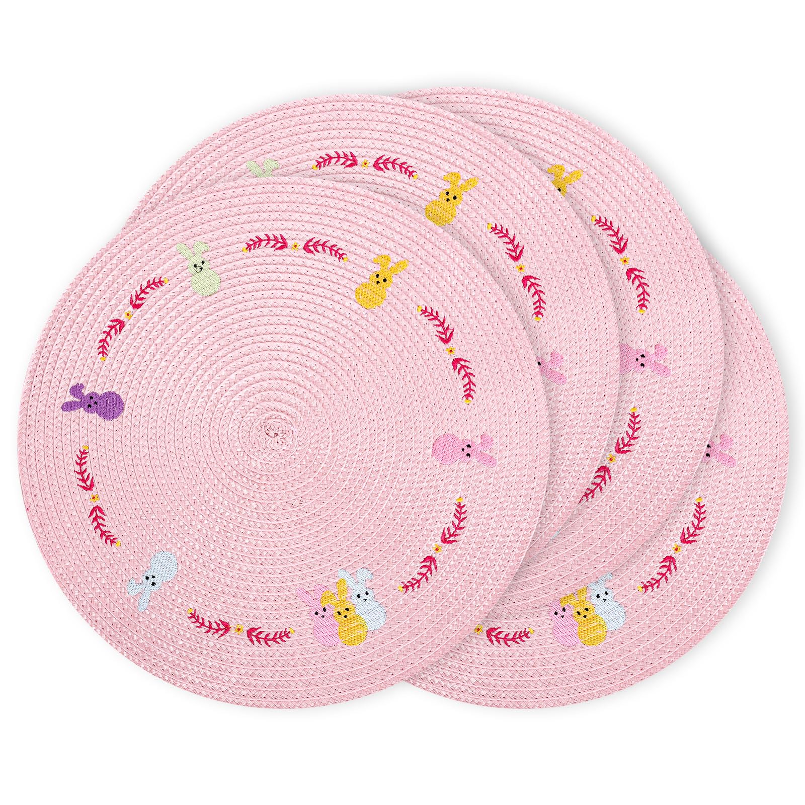 Whaline 4Pcs Round Placemats Pink Bow Embroidered Place Mats Coquette Bow Dinner Table Mats for Home Wedding Baby Shower Birthday Party Decor