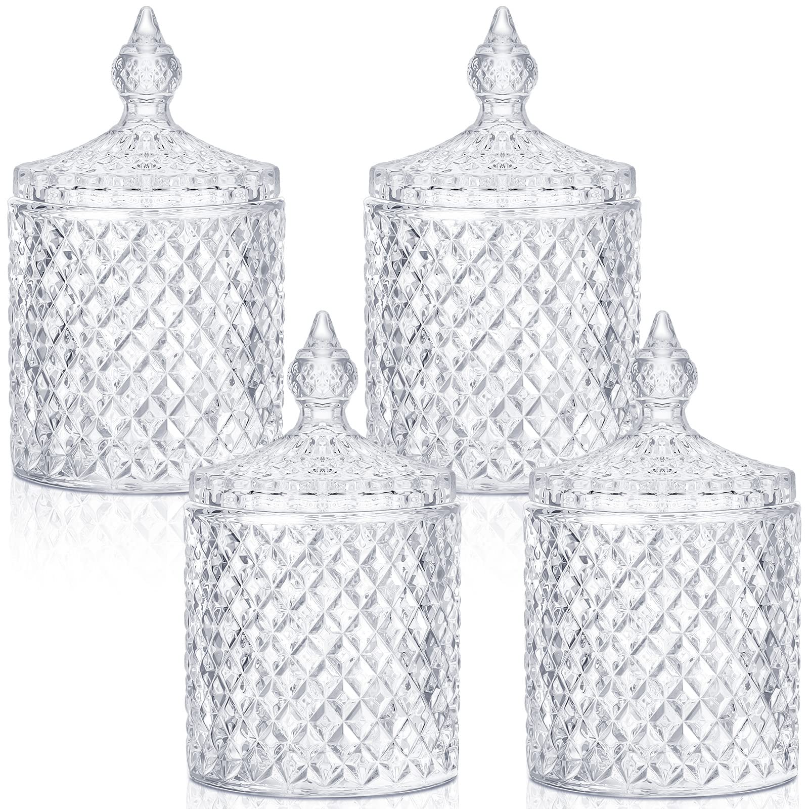 Crystal Glass Candy Jar Set with Lids Home Decorative Storage Jars for Apothecary, Bathroom, Kitchen, and Pantry, Ideal for Cotton Swabs and Jewelry