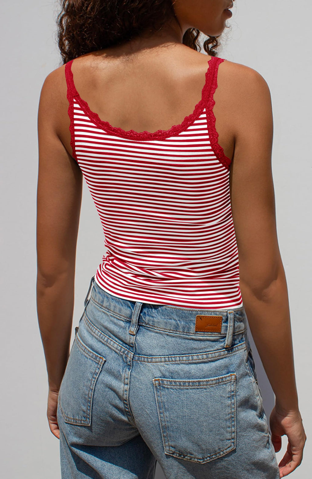 Cute Coquette Women Y2K Striped Camisole Tops Lace Patchwork Scoop Neck Spaghetti Strap Crop Tank Tops