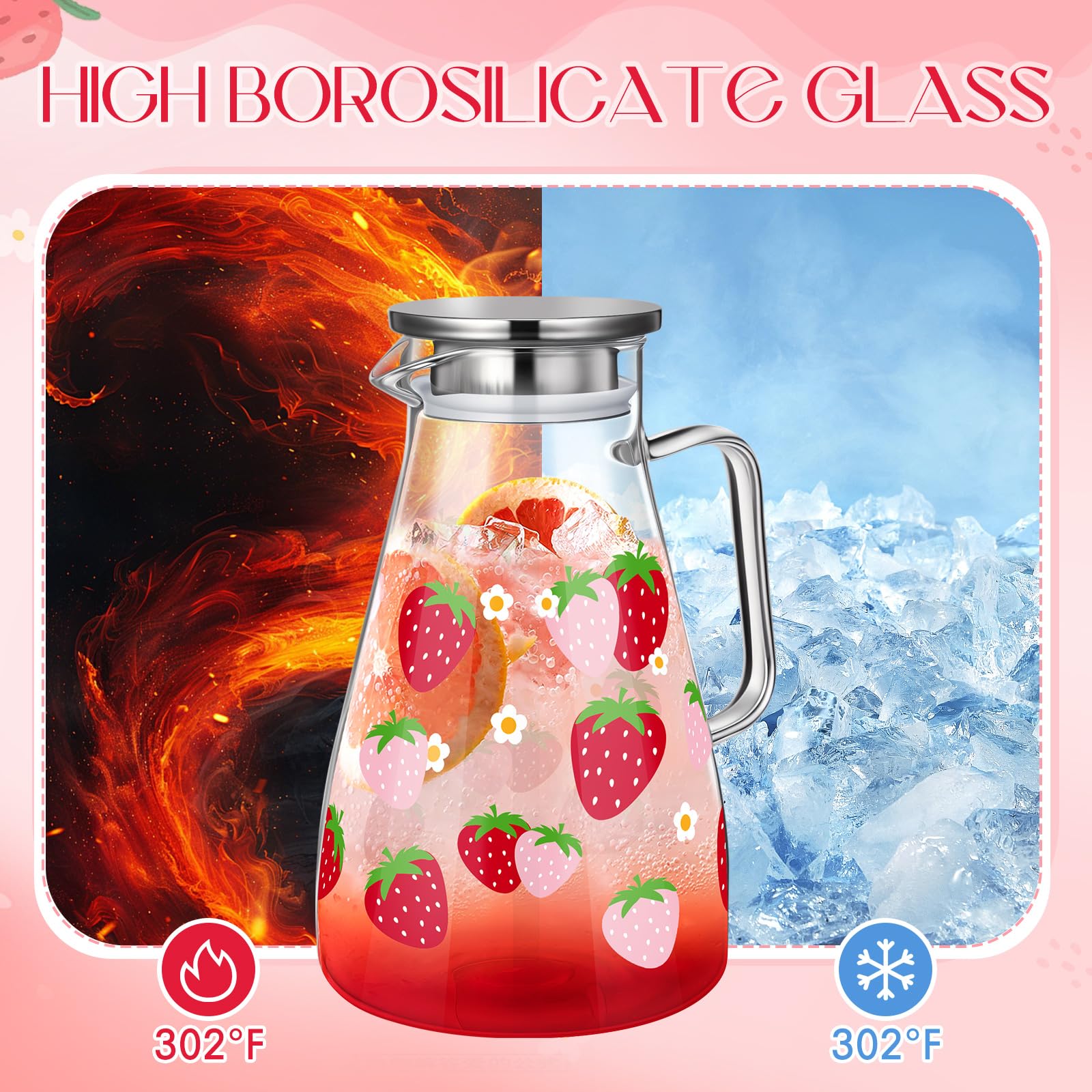 Glass Pitcher with Lid Water Pitcher with Handles Hot and Cold Resistant