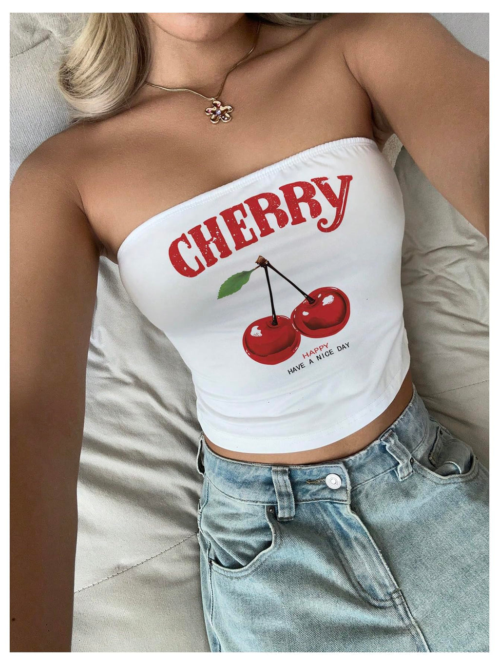 Women's Strapless Y2k Graphic Tube Crop Top Sleeveless Summer Bandeau Tops