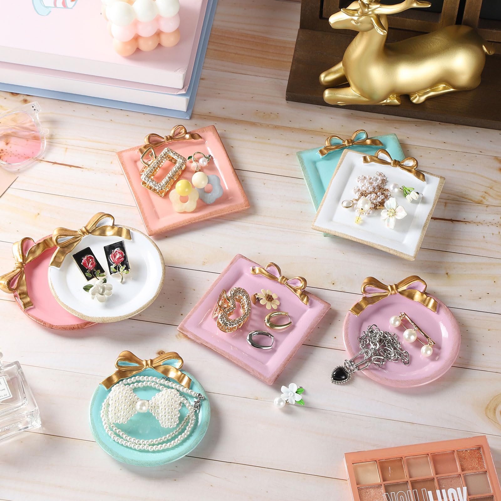 Vintage Bow-Knot Trinket Dish for Bedroom Vintage Square Vanity Tray for Dresser Purple Jewelry Dish Tray for Rings Bracelets Earrings