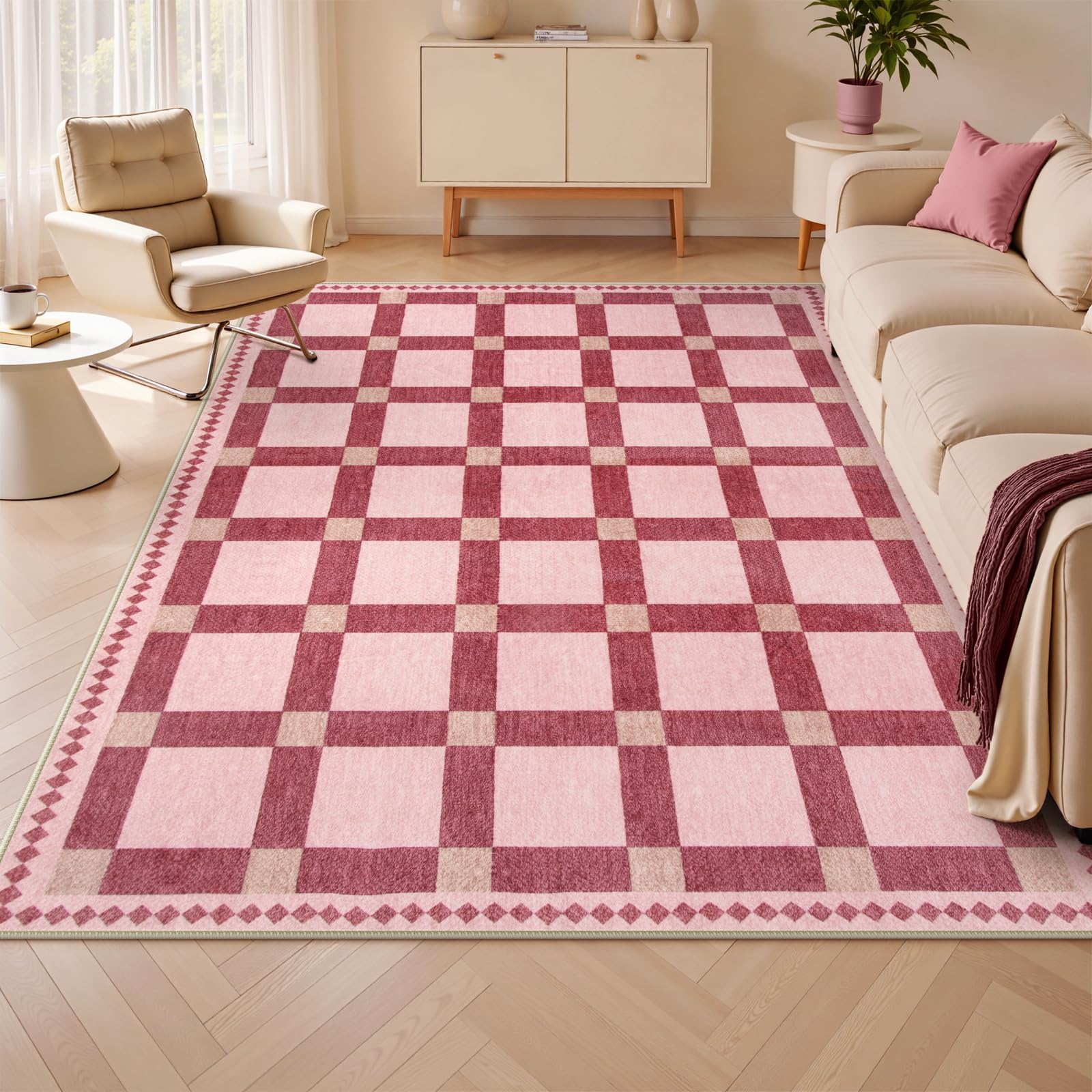 Checkered Rugs, Modern Washable Non Slip Low Pile Carpet