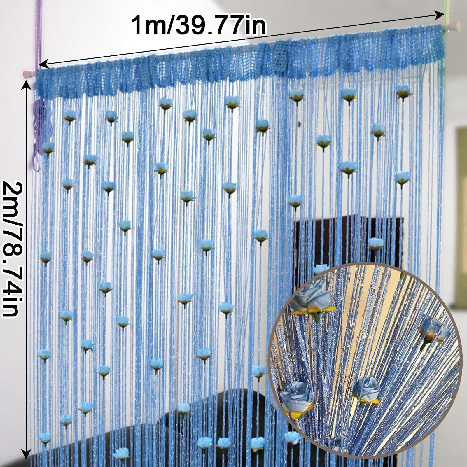 New Beaded String Curtain with Roses - 100 x 200cm Fly Screens for Doors, Tassel Fringe