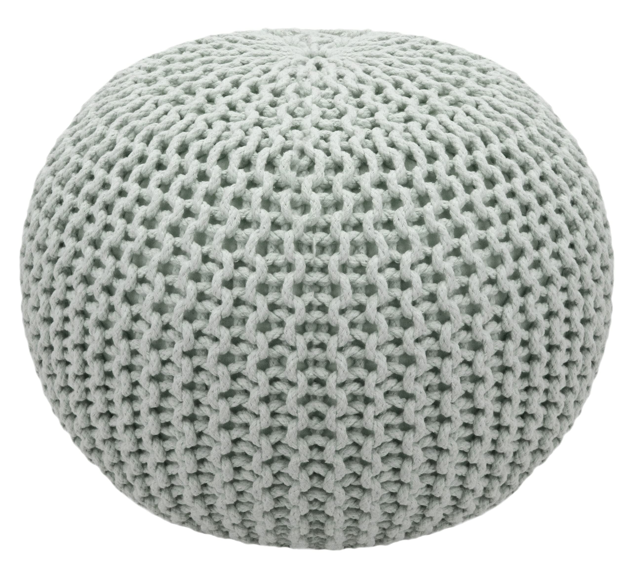 Hand-Knitted Cotton Round Pouf â€?Braid Cord Ottoman, Footrest, and Accent Seat for Living Room, Nursery, Kids Room, or Dorm Décor â€?20x14