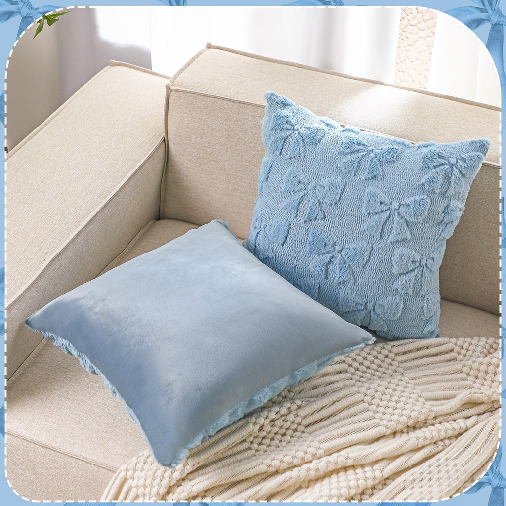 Coquette Bow Pillow Covers - Set of 2 Room Decor Cute Faux Fur Soft Pillow Covers Fluffy Plush Aesthetic Pillow Covers for Bed Sofa Couch Covers 18x18