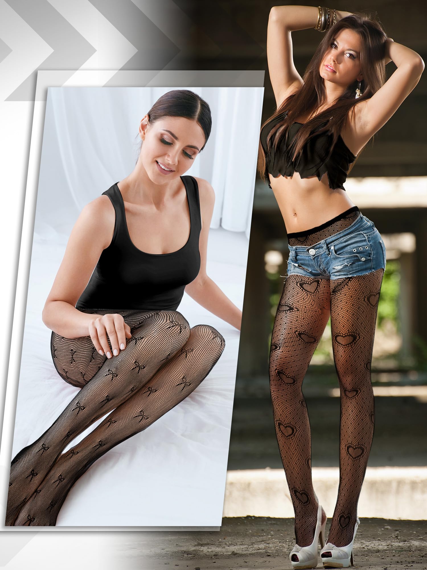 Coquettish 6 Pairs Women Fishnet Thigh High Stockings Waist Tights Bow Patterned lace Fishnet Leggings Pantyhose