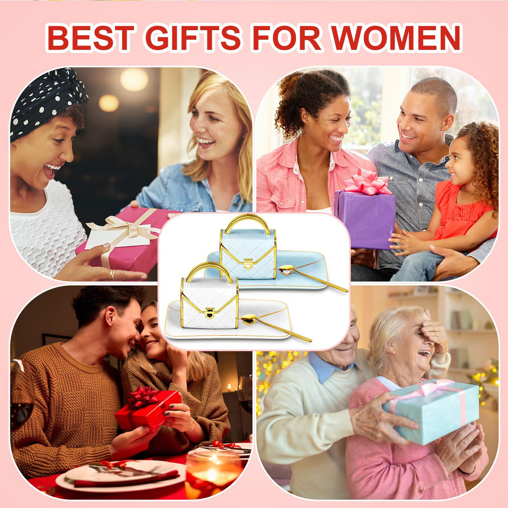 Set Coffee Mug Elegant Handbag Shaped Cup Modern Ceramic Purse Mug with Spoon and Saucer, 10oz Cute Creative Tea Cup