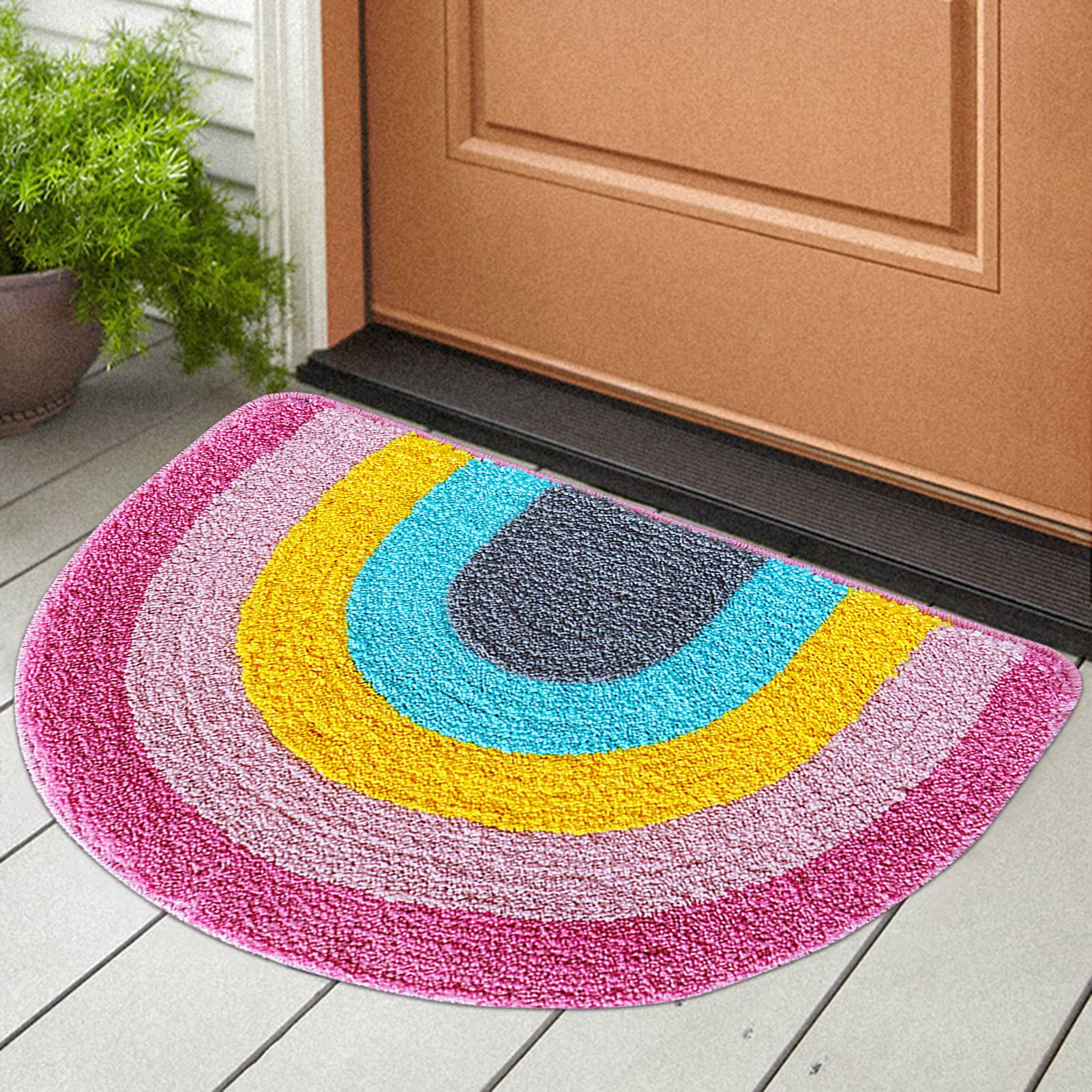 Rainbow Bathroom Rug Half Circle Bath Area Rug Doormat Rainbow Bath Mat Small Kids Room Throw Rug Water Absorbent Quick Dry 17.7"x27.6"
