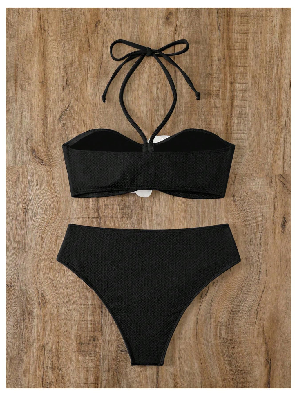 Women's 2 Piece Halter Swimsuit 3D Flower Appliques Bandeau Tummy Control Bikini Set