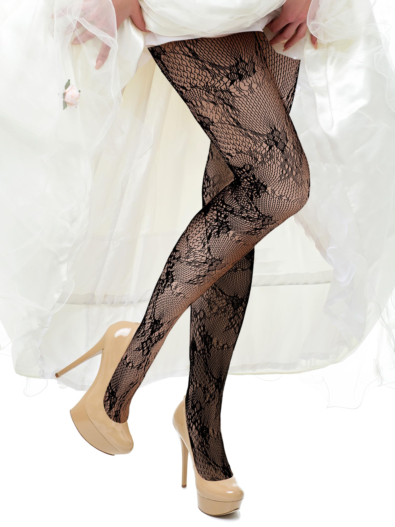 Coquettish 6 Pairs Women Fishnet Thigh High Stockings Waist Tights Bow Patterned lace Fishnet Leggings Pantyhose