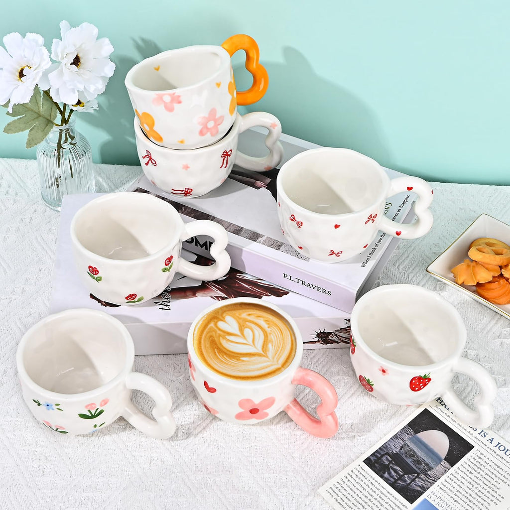 Ribbon Bow Ceramic Mug, Cute Creative Heart Handle Mug Design, 10.5 oz/300 ml