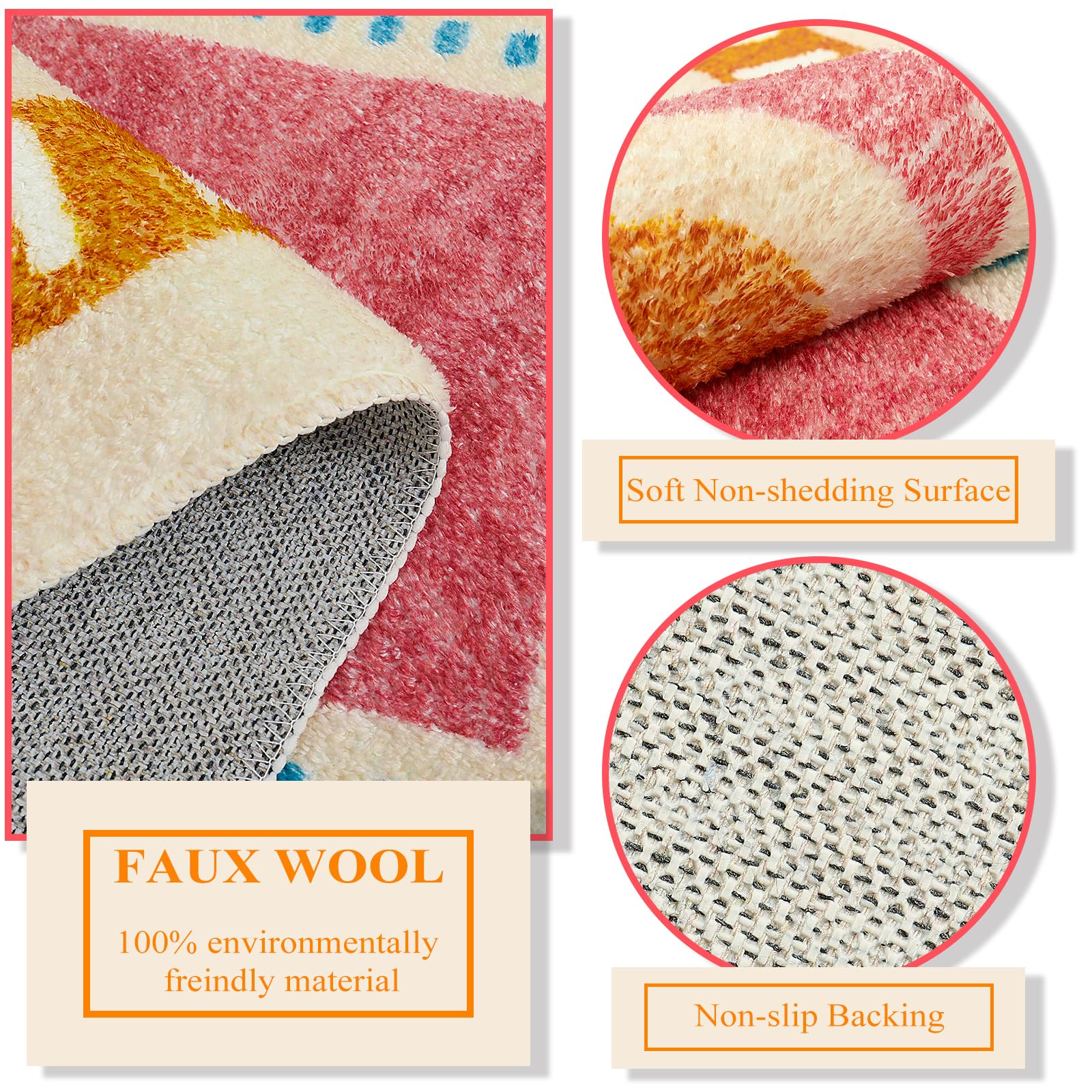 Orange Rainbow Boho Runner Rugs with Fringes, Sun Washable Hallway Runner Rug, Soft Non-Slip Area Rug