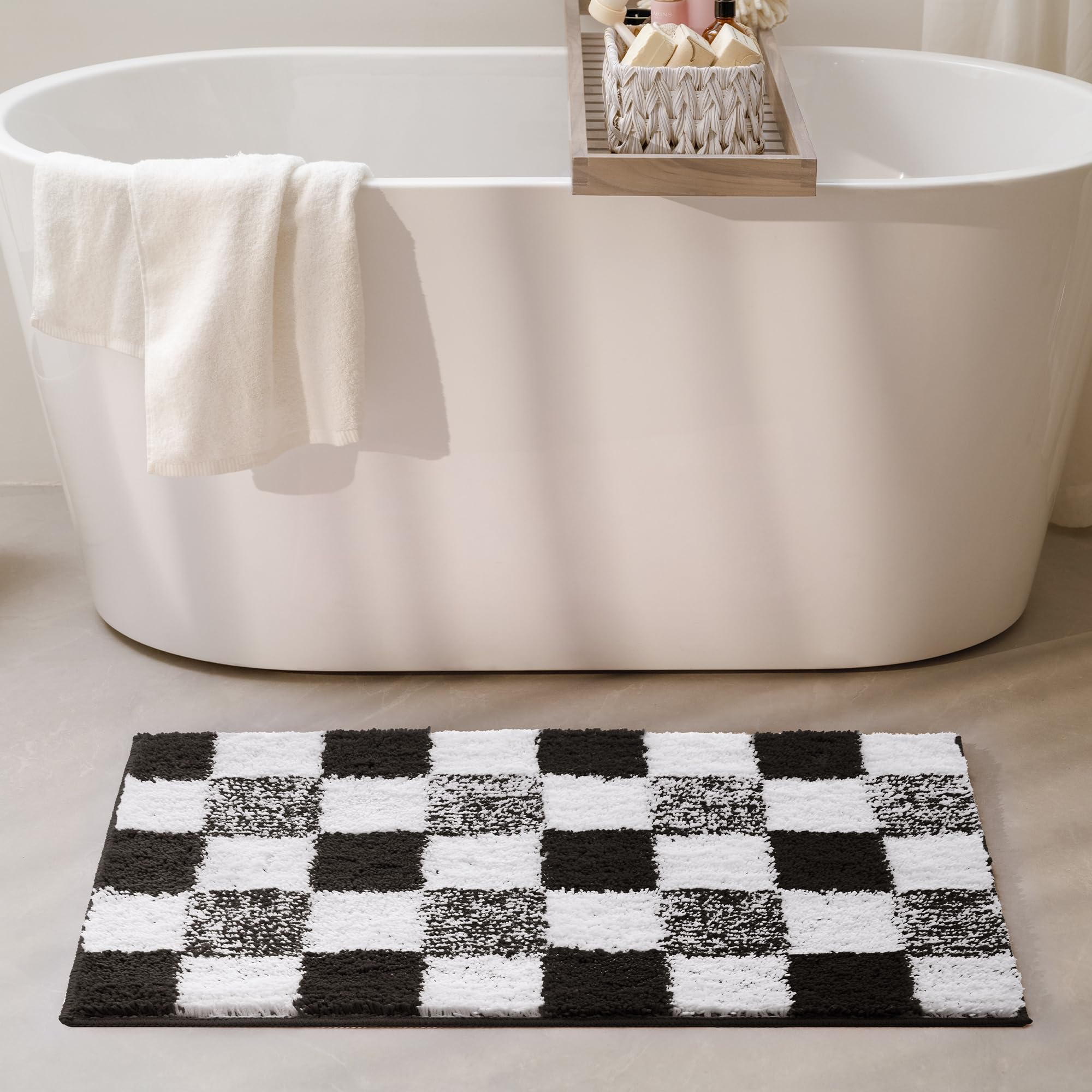 Checkered Bathroom Rugs, Fluffy Rug, Absorbent Microfiber Ultra Soft Bath Mat Washable, Non-Slip Bath Mats for Bathroom, Cute Floor Mat
