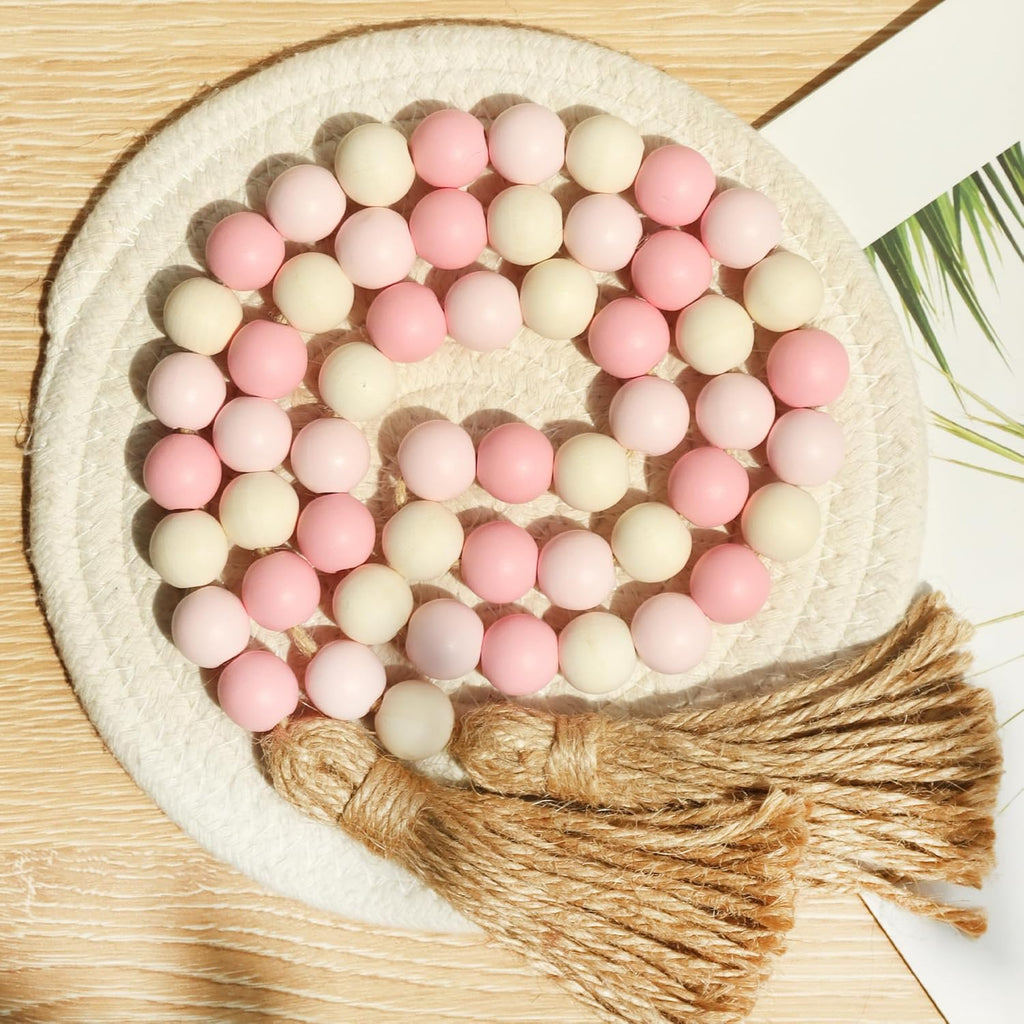 Wood Bead Garland,39in Farmhouse Beads with Tassels Boho Beads for Tiered Tray Decorative Beads Home Decor